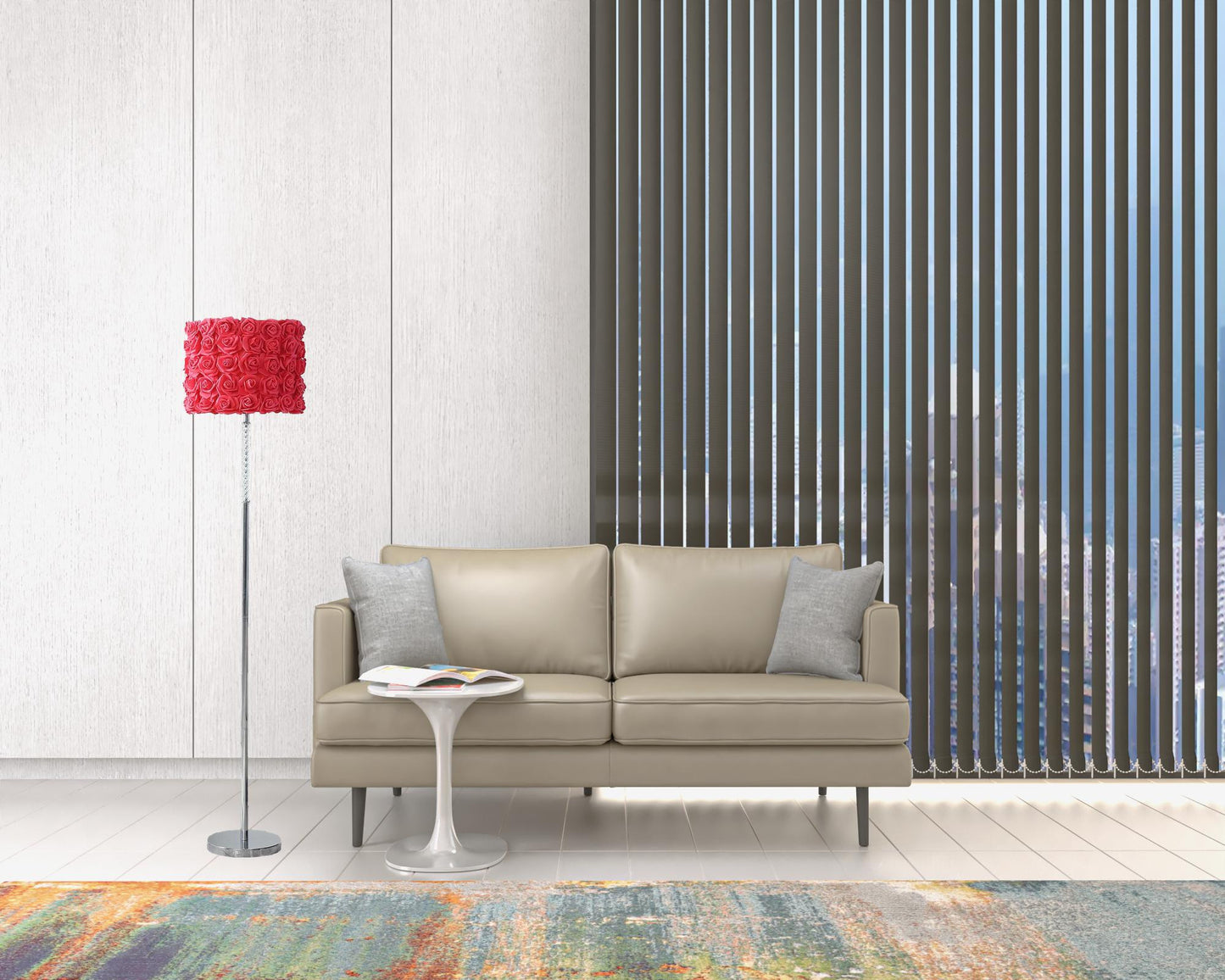 63" Steel Traditional Shaped Floor Lamp With Red Drum Shade By Homeroots | Floor Lamps | Modishstore - 5