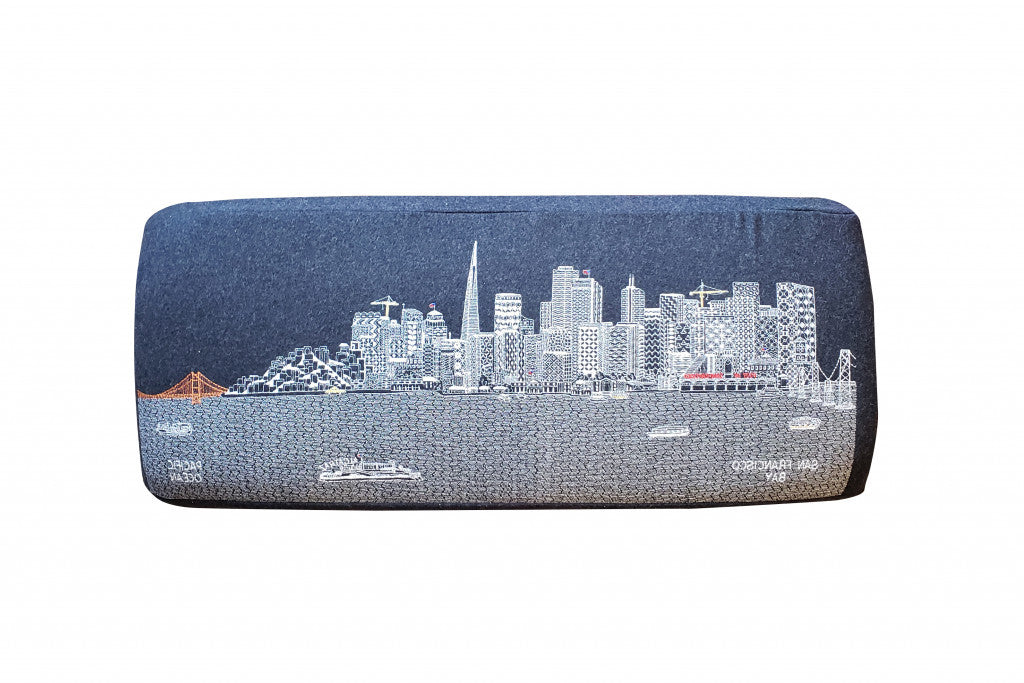 38" San Francisco Daylight Skyline Embroidered Ottoman By Homeroots | Ottomans | Modishstore - 6