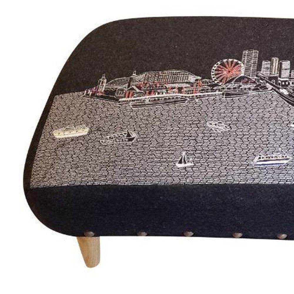 38" White Chicago Daylight Skyline Embroidered Ottoman By Homeroots | Ottomans | Modishstore - 8