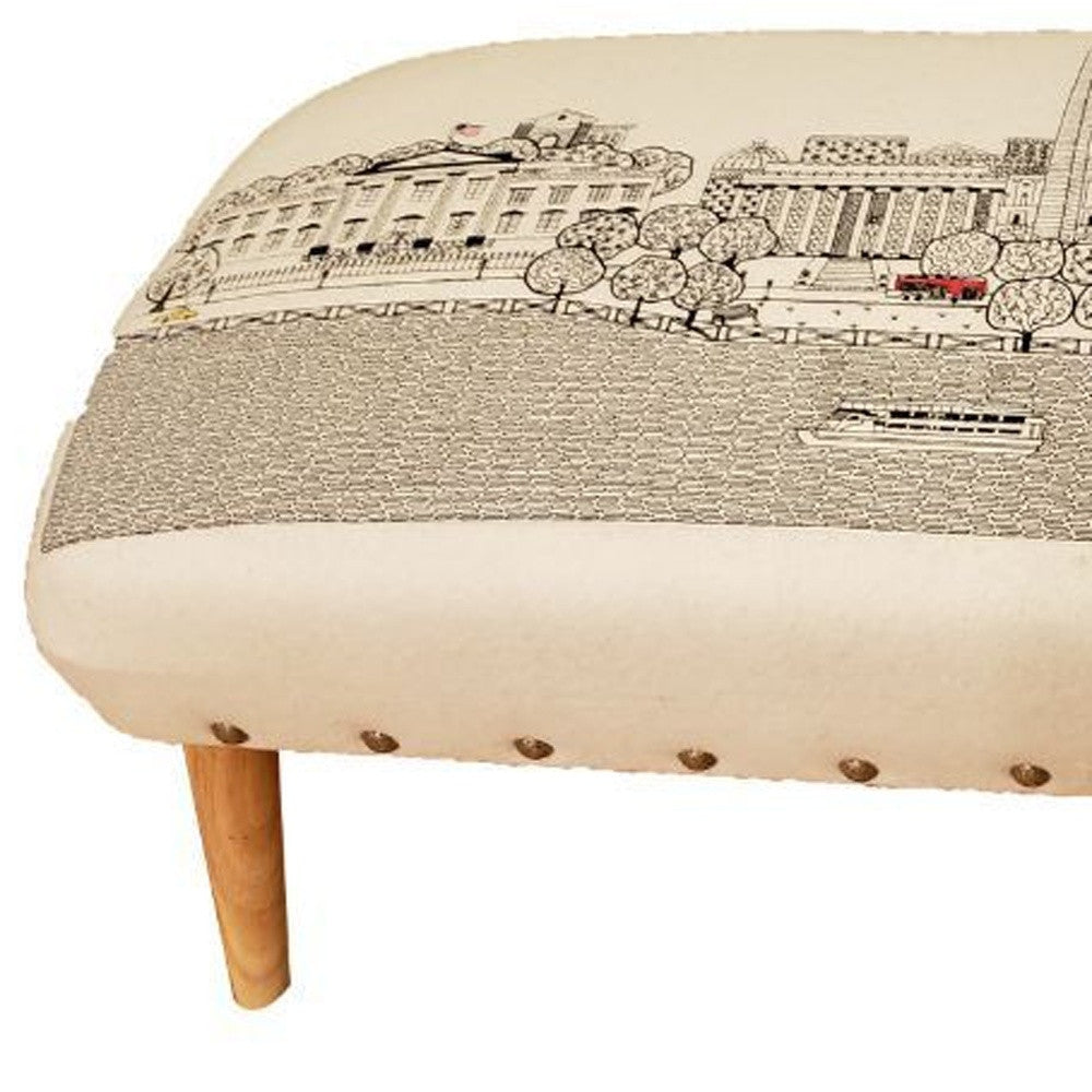 38" White Washington DC Daylight Skyline Embroidered Ottoman By Homeroots | Ottomans | Modishstore - 4