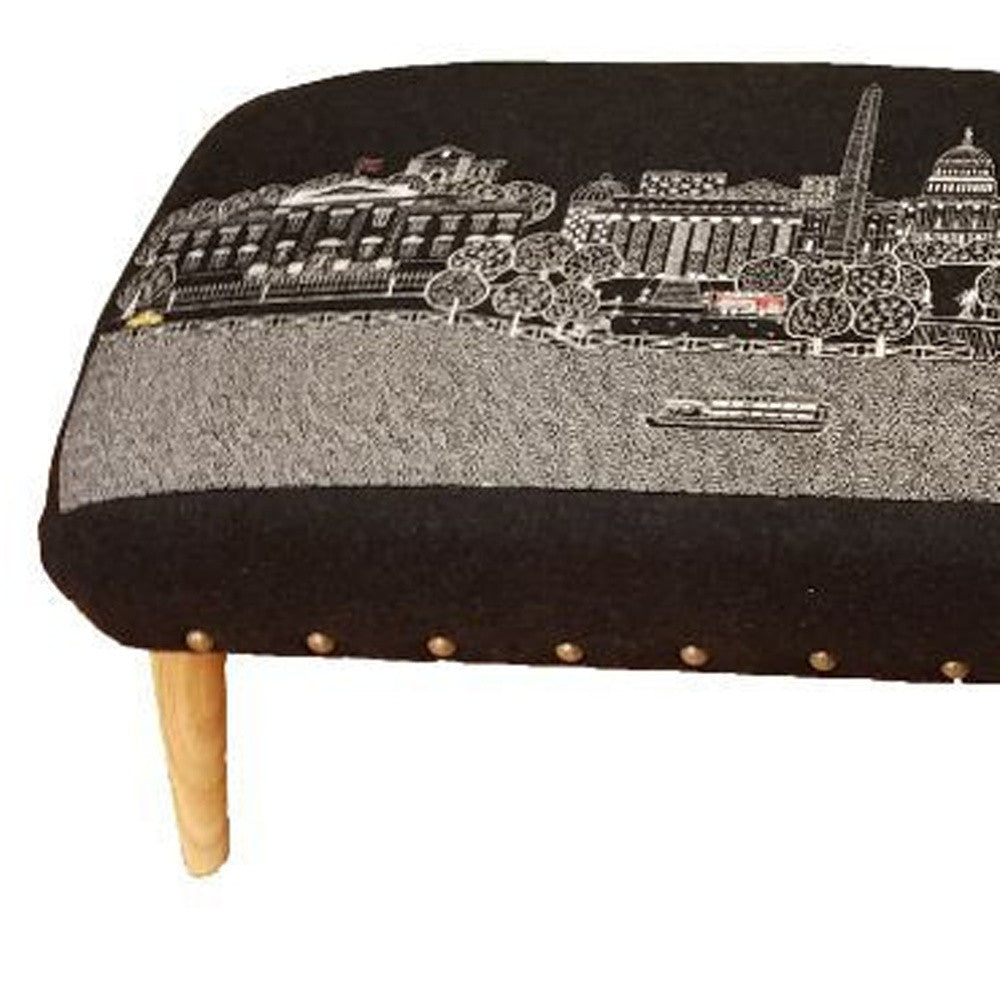 38" Black Washington DC Nighttime Skyline Embroidered Ottoman By Homeroots | Ottomans | Modishstore - 4