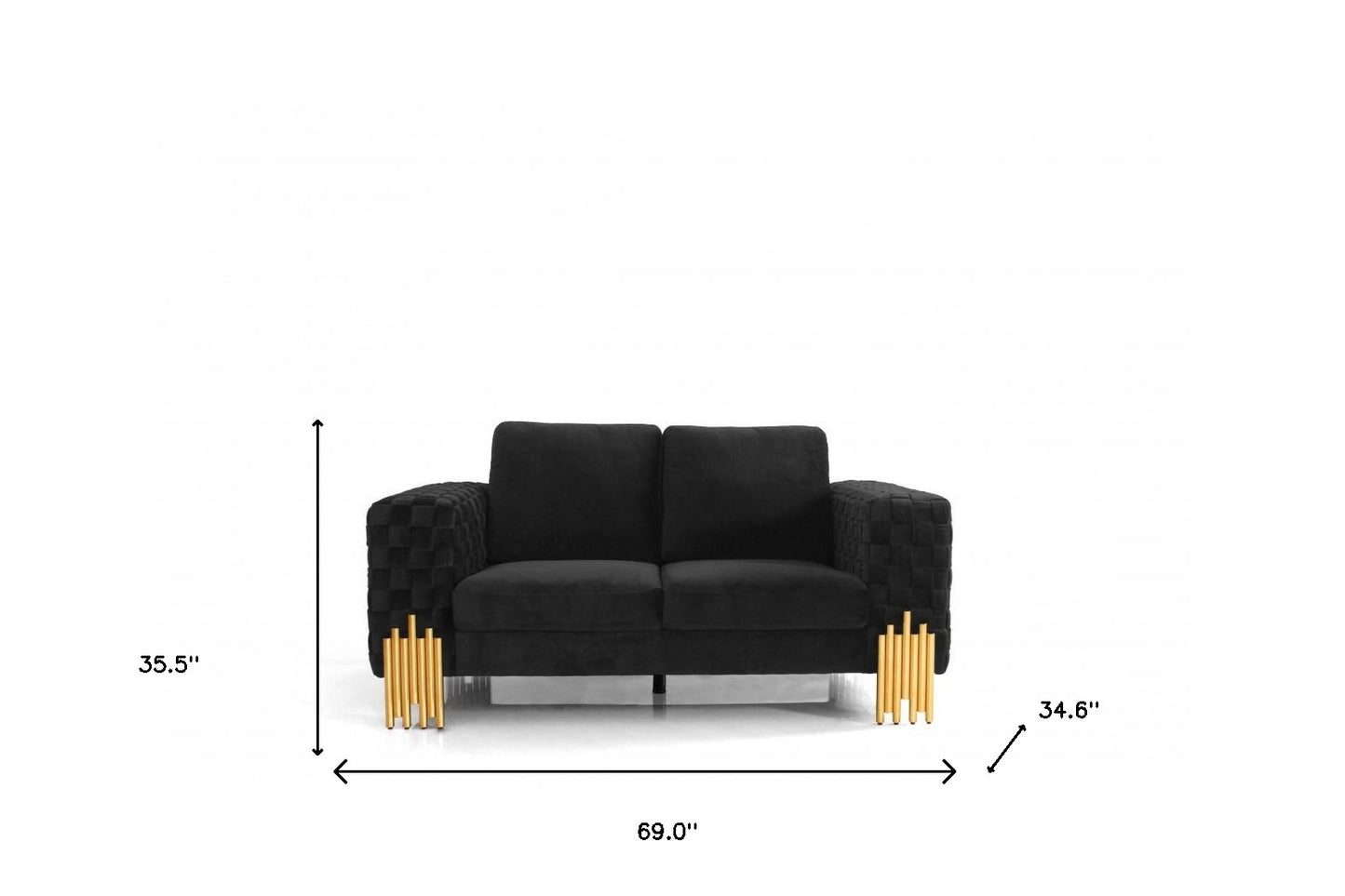 Stylish 69" Black Velvet And Gold Accent Loveseat By Homeroots | Loveseats | Modishstore - 7