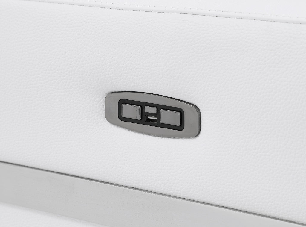 65" Beige Italian Leather with Chrome Accents Reclining Love Seat By Homeroots | Loveseats | Modishstore - 15