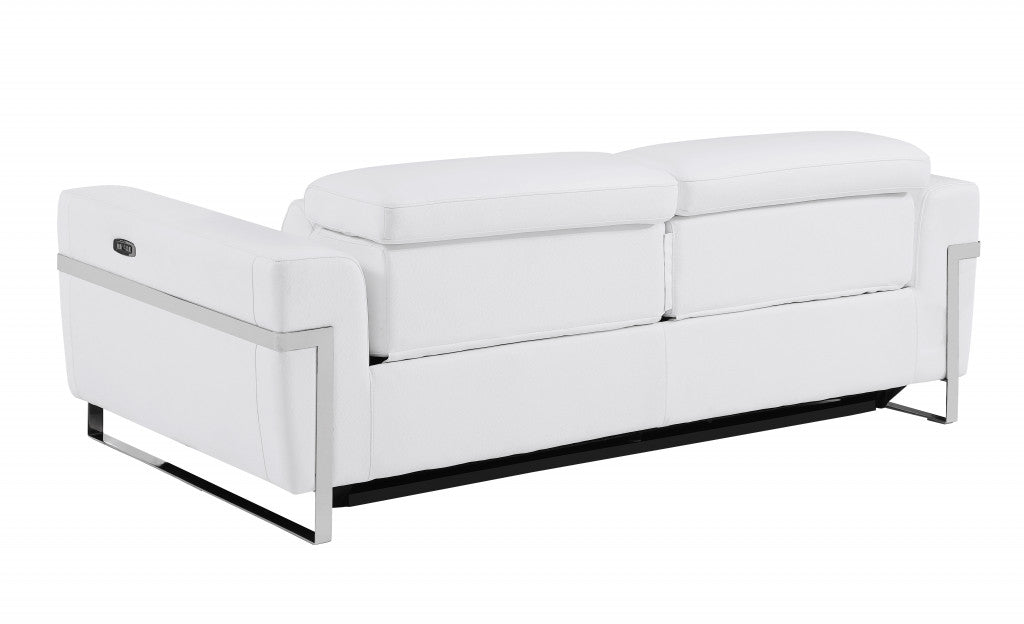 83" White Italian Leather with Chrome Accents Reclining Sofa By Homeroots | Sofas | Modishstore - 3
