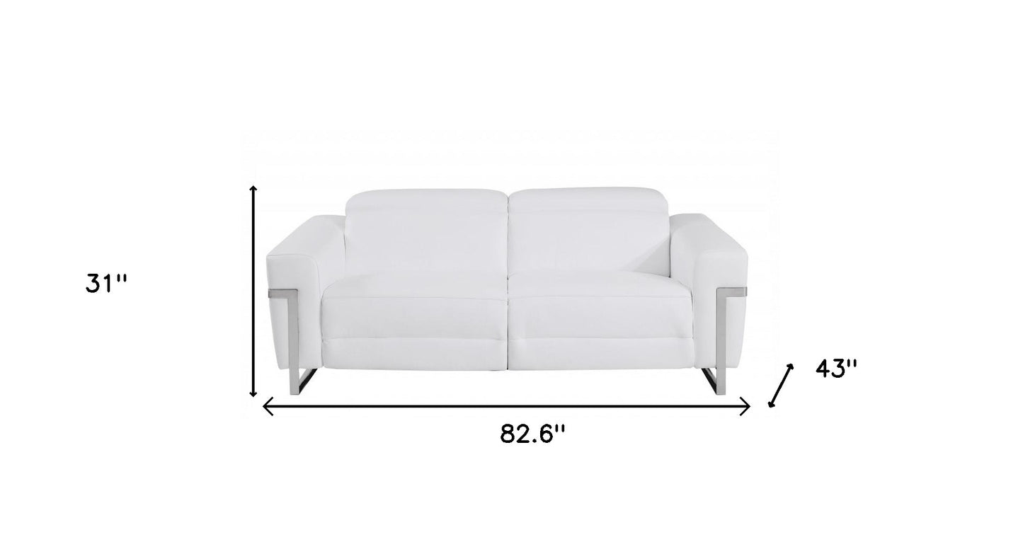 83" White Italian Leather with Chrome Accents Reclining Sofa By Homeroots | Sofas | Modishstore - 6