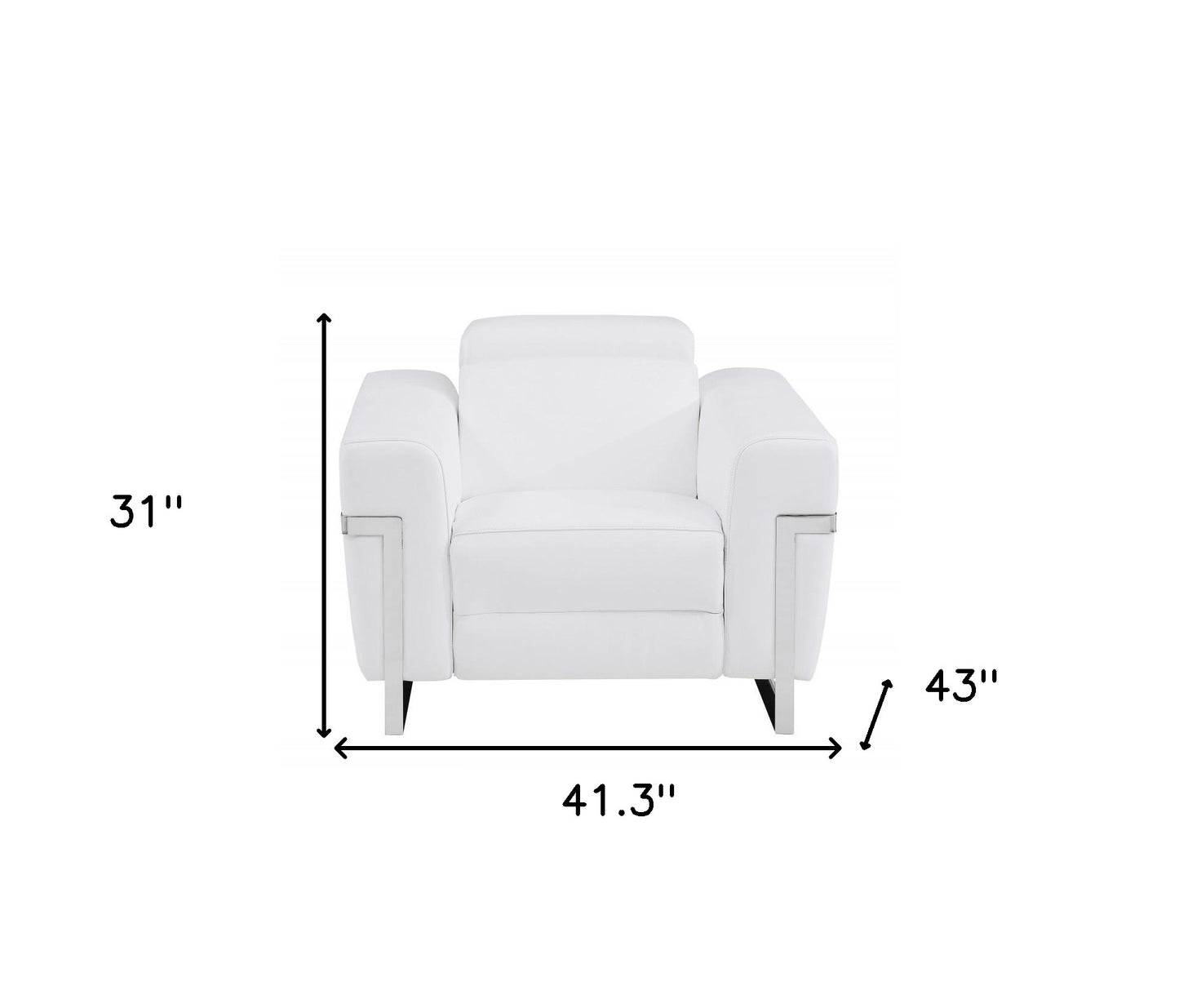 41" White Italian Leather Power Recliner Chair By Homeroots | Recliners | Modishstore - 7
