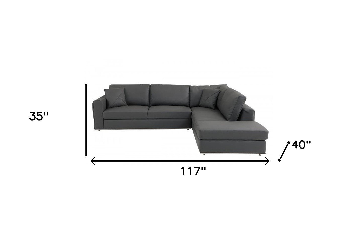 Dark Gray Italian Leather Modular L Shaped Two Piece Corner Sectional By Homeroots | Sectional | Modishstore - 6