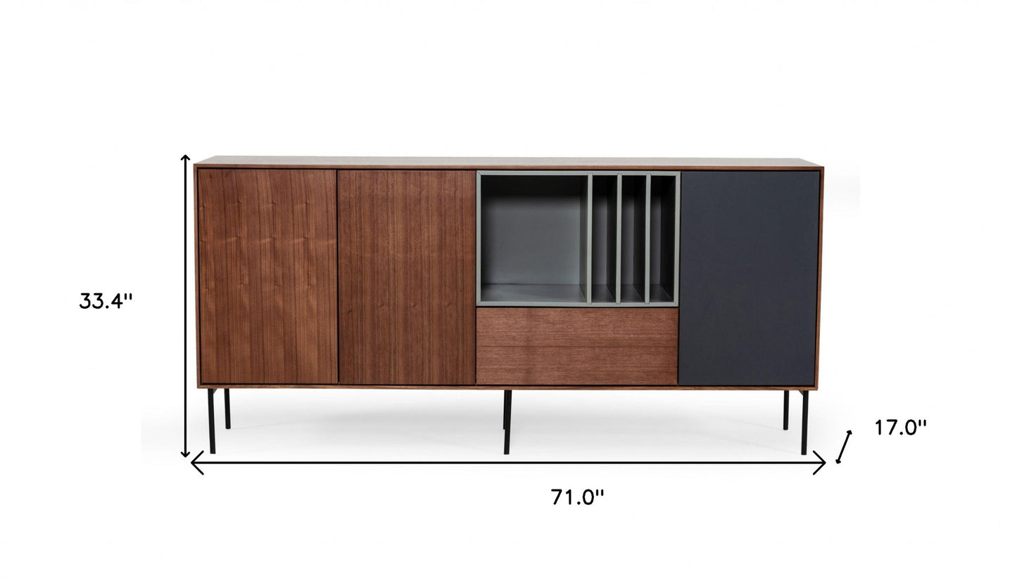 Urban Warm 71" Brown Gray and Charcoal Buffet Server By Homeroots | Cabinets | Modishstore - 5