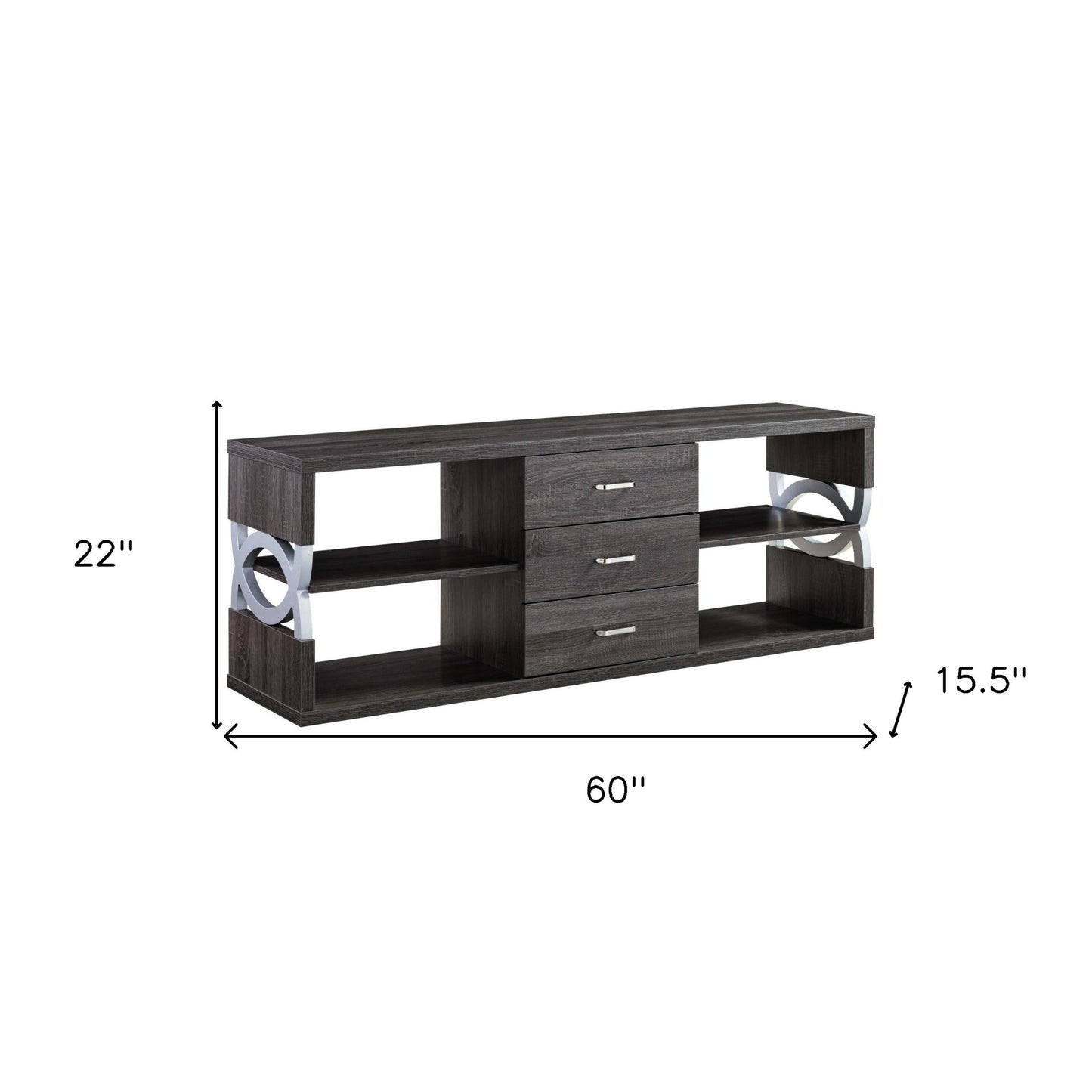 60" Distressed Grey And Silver Manufactured Wood Cabinet Enclosed Storage TV Stand By Homeroots | TV Stands | Modishstore - 8