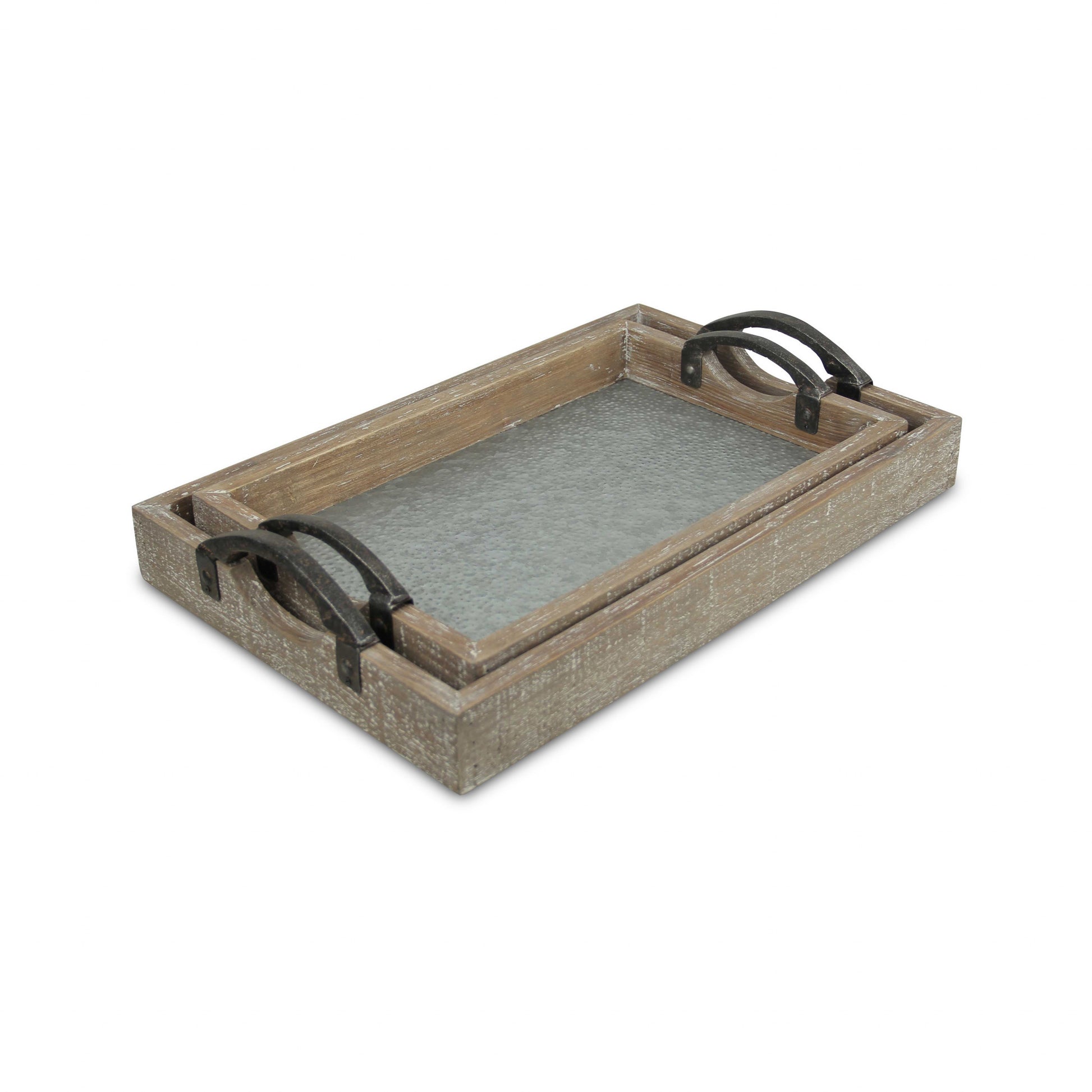 19" Gray Rectangular Metal Handmade Tray With Handles By Homeroots | Trays | Modishstore - 3