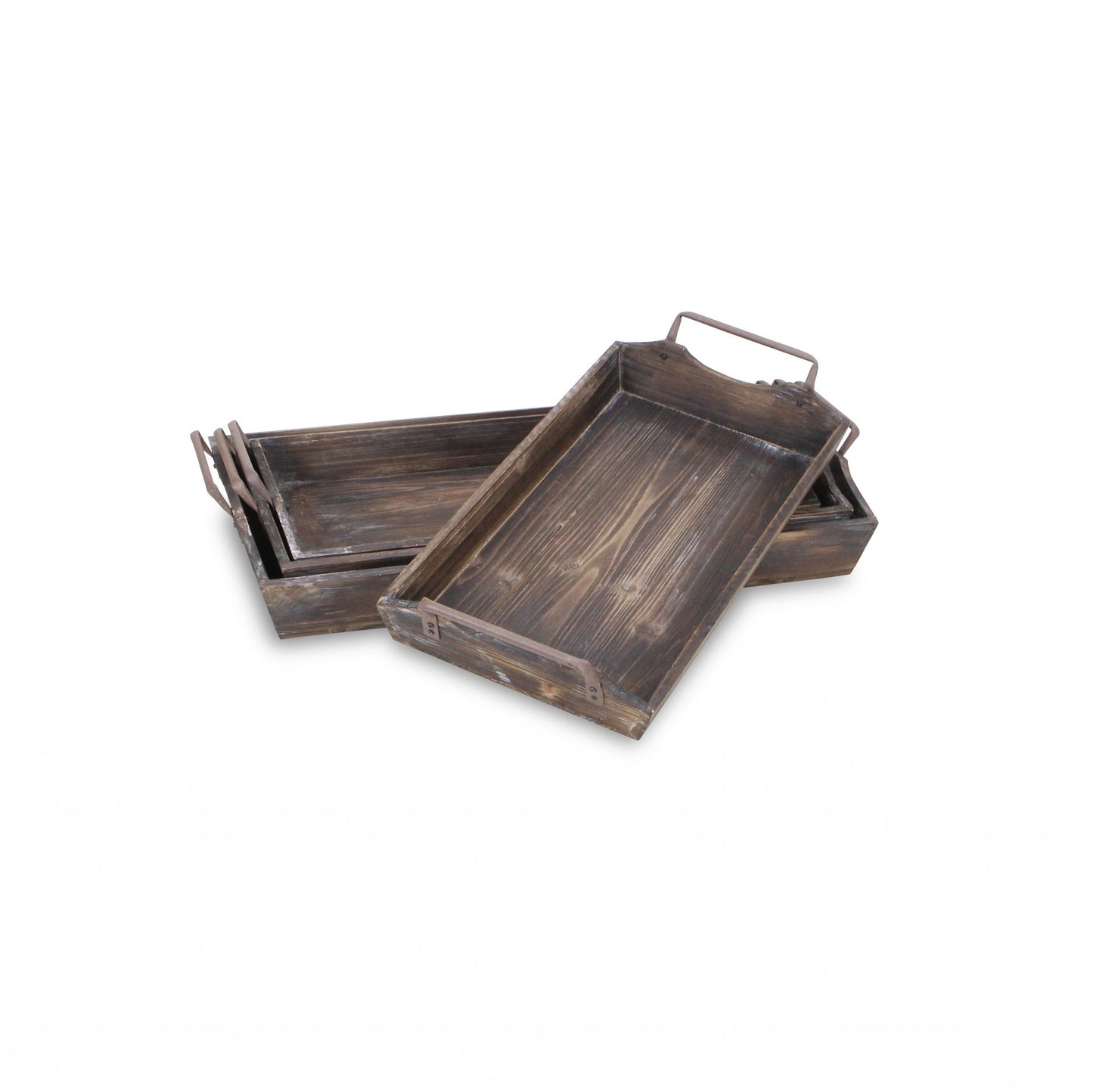 22" Brown Rectangular Wood Handmade Tray Handles By Homeroots | Trays | Modishstore - 2