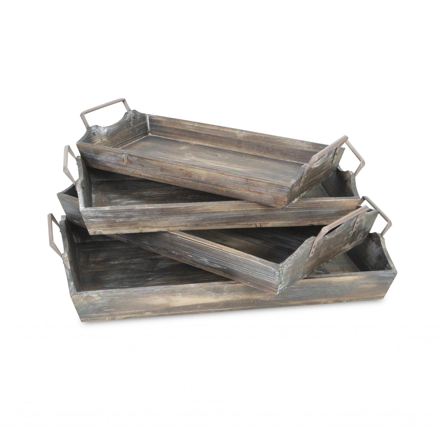 22" Brown Rectangular Wood Handmade Tray Handles By Homeroots | Trays | Modishstore - 3
