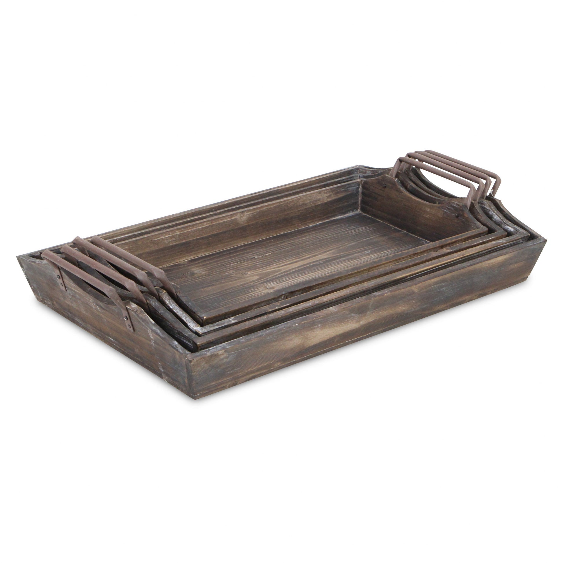 22" Brown Rectangular Wood Handmade Tray Handles By Homeroots | Trays | Modishstore - 4