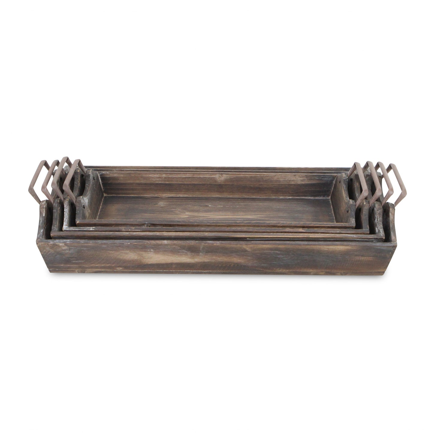 22" Brown Rectangular Wood Handmade Tray Handles By Homeroots | Trays | Modishstore - 6