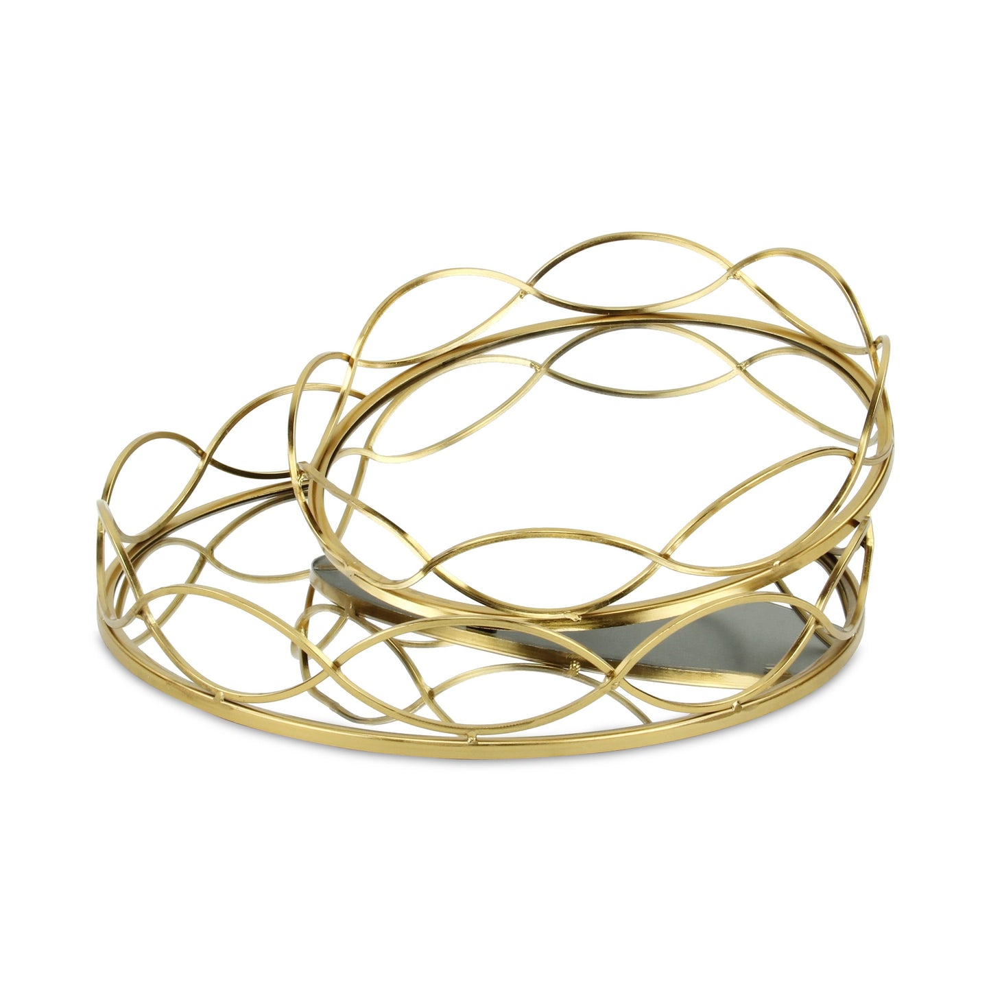 15" Gold Round Metal Handmade Tray With Handles By Homeroots | Trays | Modishstore - 5