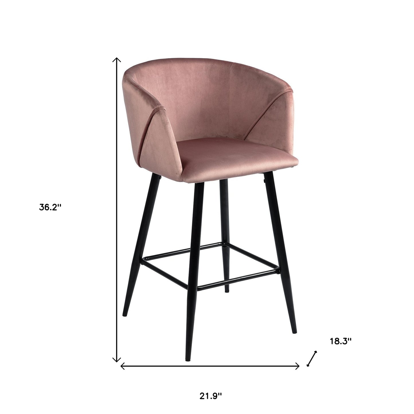 Set Of Two 28" Rose Pink And Black Velvet And Steel Bar Chairs With Footrest By Homeroots | Bar Stools | Modishstore - 4