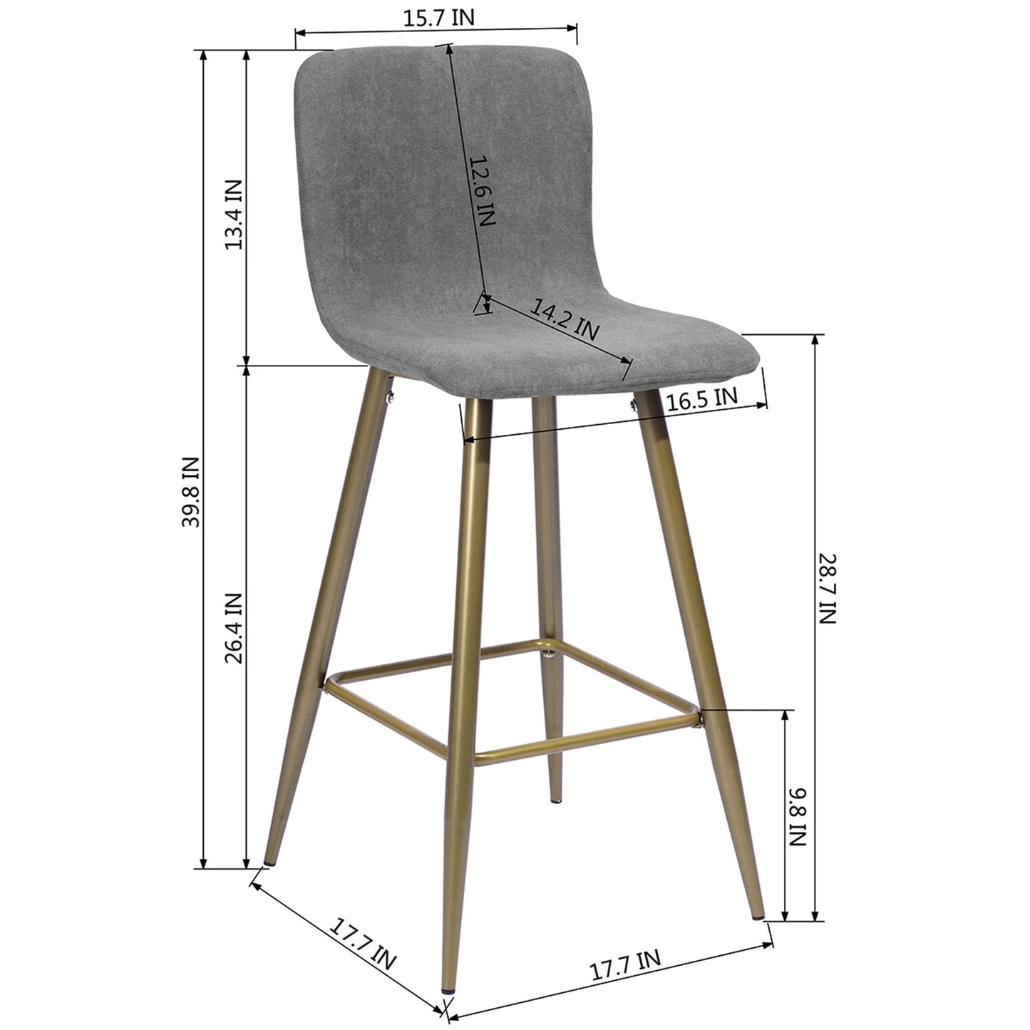 Set Of Two 40" Gray And Gold Bar Height Chairs With Footrest By Homeroots | Bar Stools | Modishstore - 8