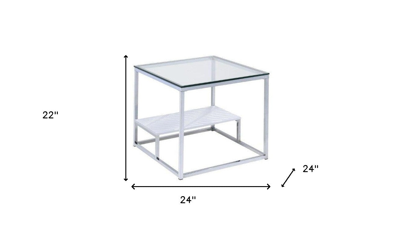 22" Chrome And Clear Glass Square End Table With Shelf By Homeroots | End Tables | Modishstore - 5
