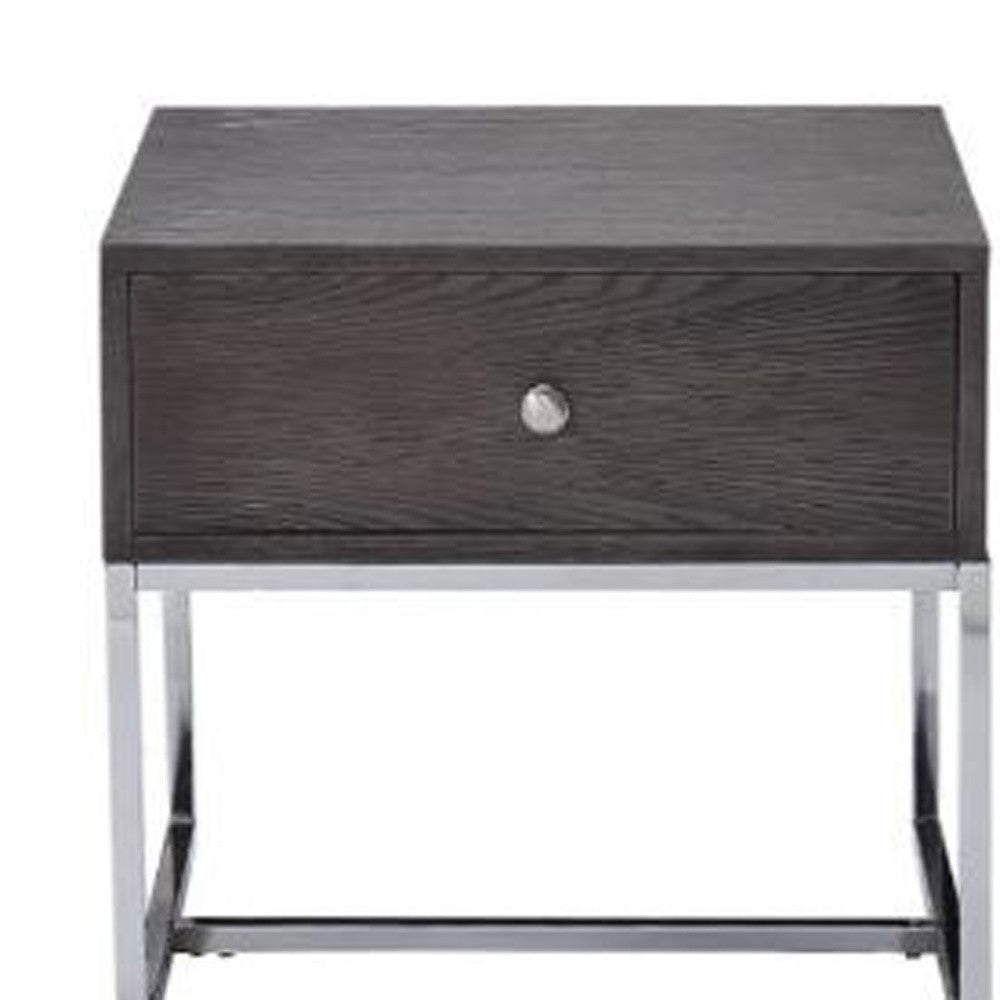 22" Chrome And Gray Oak Manufactured Wood Rectangular End Table With Drawer By Homeroots | End Tables | Modishstore - 5