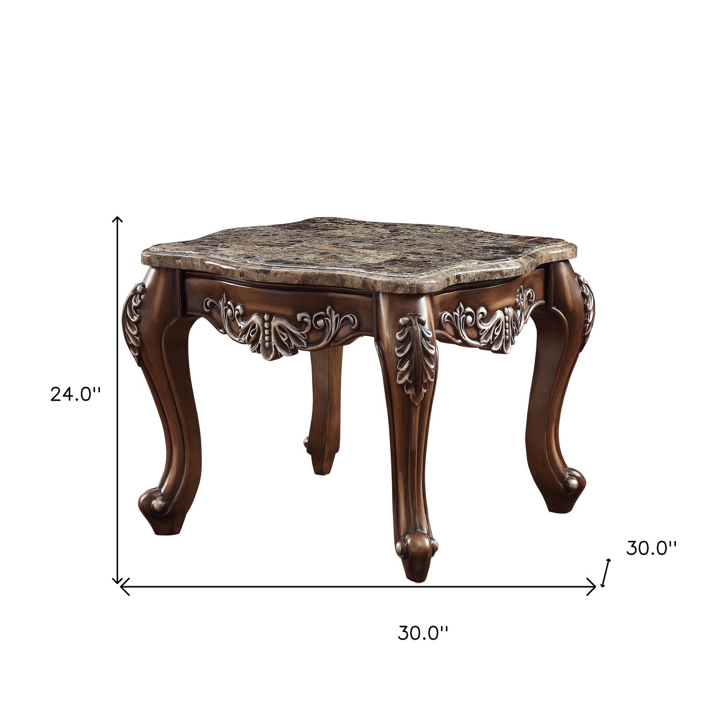 24" Antique Oak And Marble Square End Table By Homeroots | End Tables | Modishstore - 6