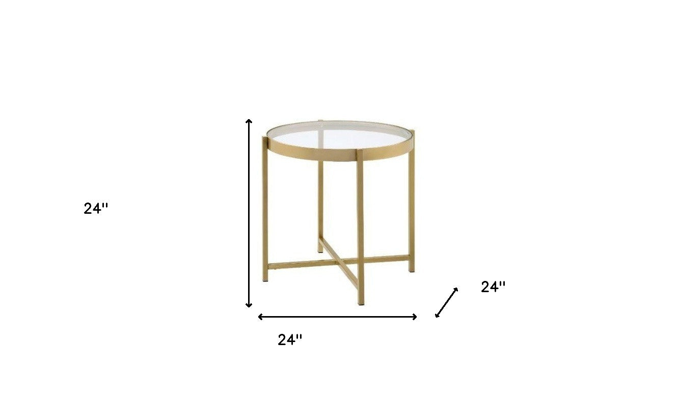 24" Gold And Clear Glass And Metal Round End Table By Homeroots | End Tables | Modishstore - 5