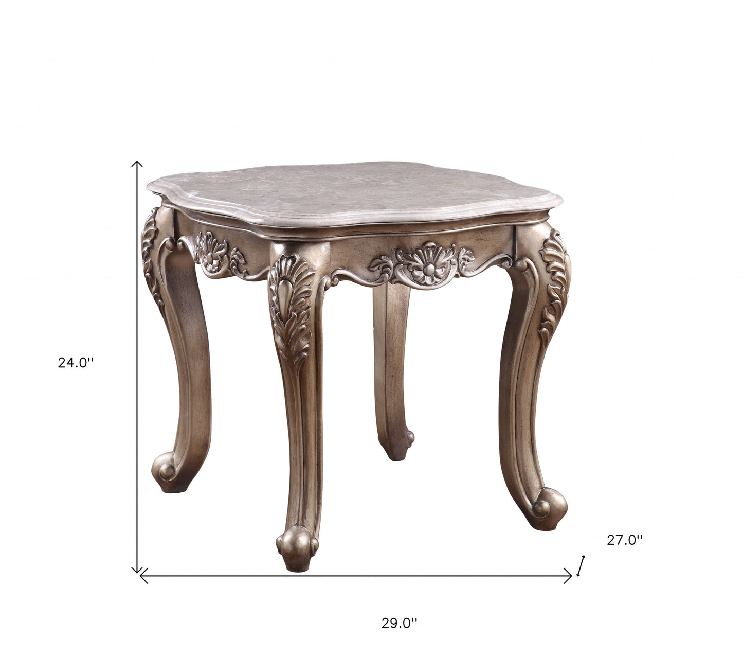 24" Champagne And Marble Polyresin Rectangular End Table By Homeroots | End Tables | Modishstore - 7