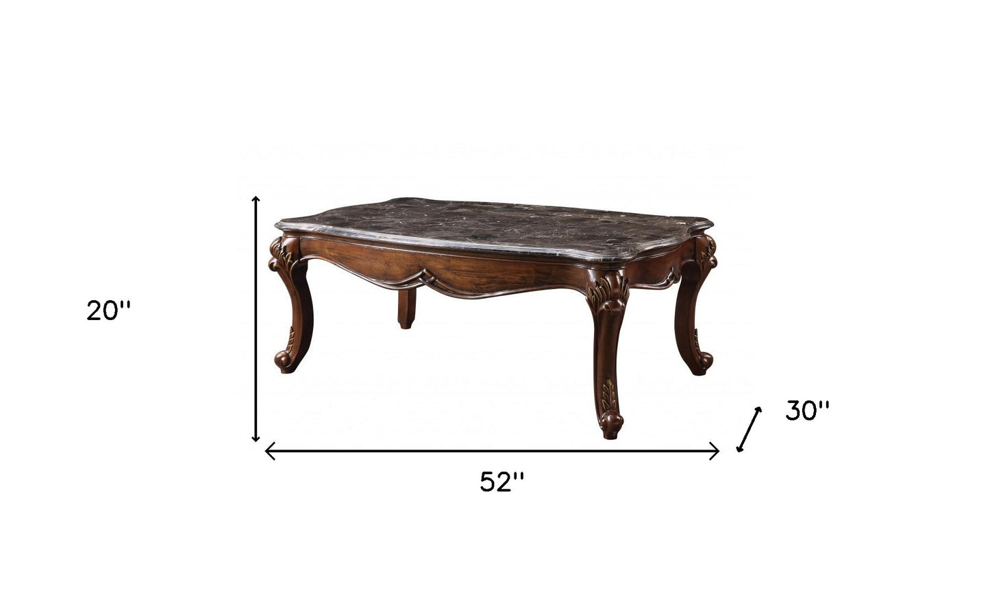 52" Marble And Cherry Faux Marble Rectangular Coffee Table By Homeroots | Coffee Tables | Modishstore - 5