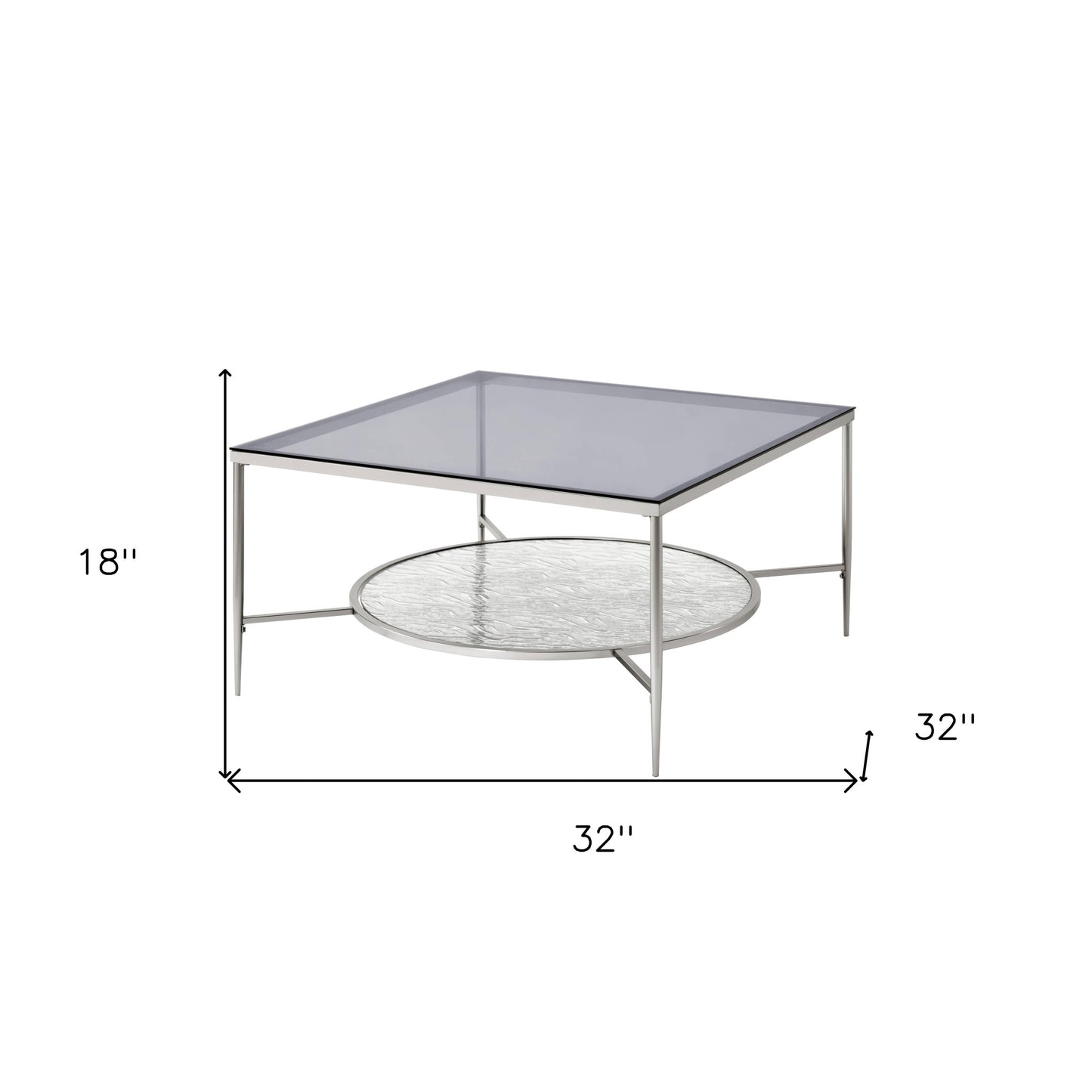 32" Chrome And Clear Glass Square Coffee Table With Shelf By Homeroots | Coffee Tables | Modishstore - 6