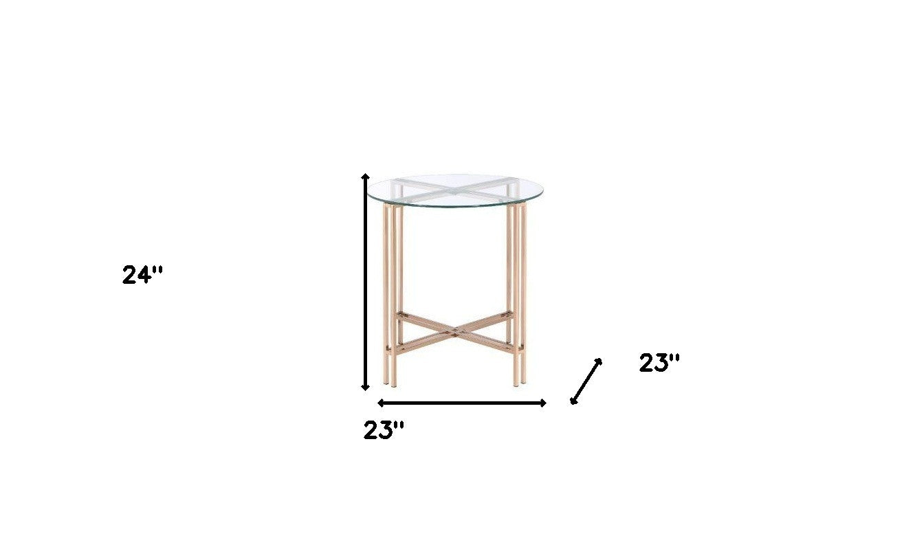 24" Champagne And Clear Glass And Metal Round End Table By Homeroots | End Tables | Modishstore - 5