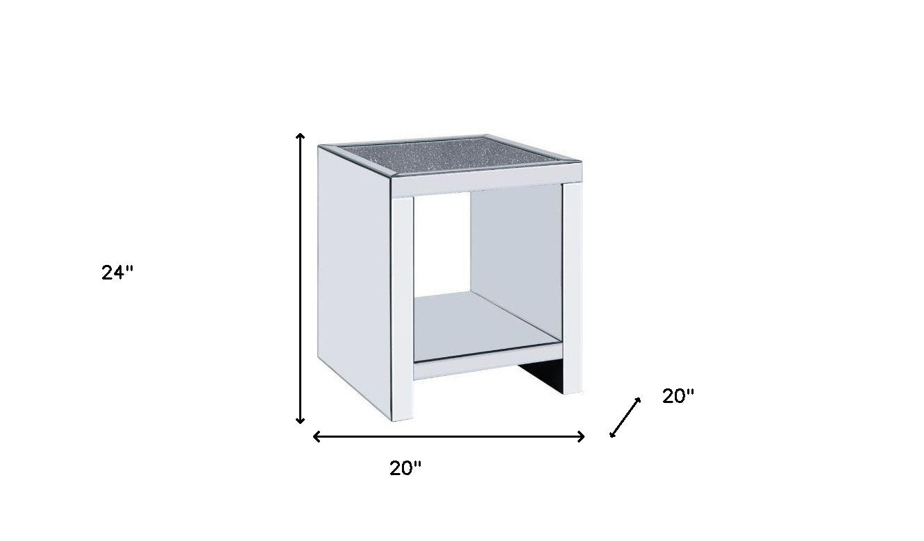 24" Silver And Gray Glass And Mirrored Square End Table With Shelf By Homeroots | End Tables | Modishstore - 5