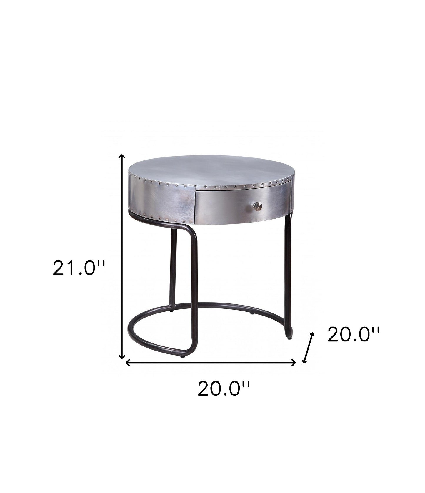 21" Aluminum And Manufactured Wood Round End Table With Drawer By Homeroots | End Tables | Modishstore - 7