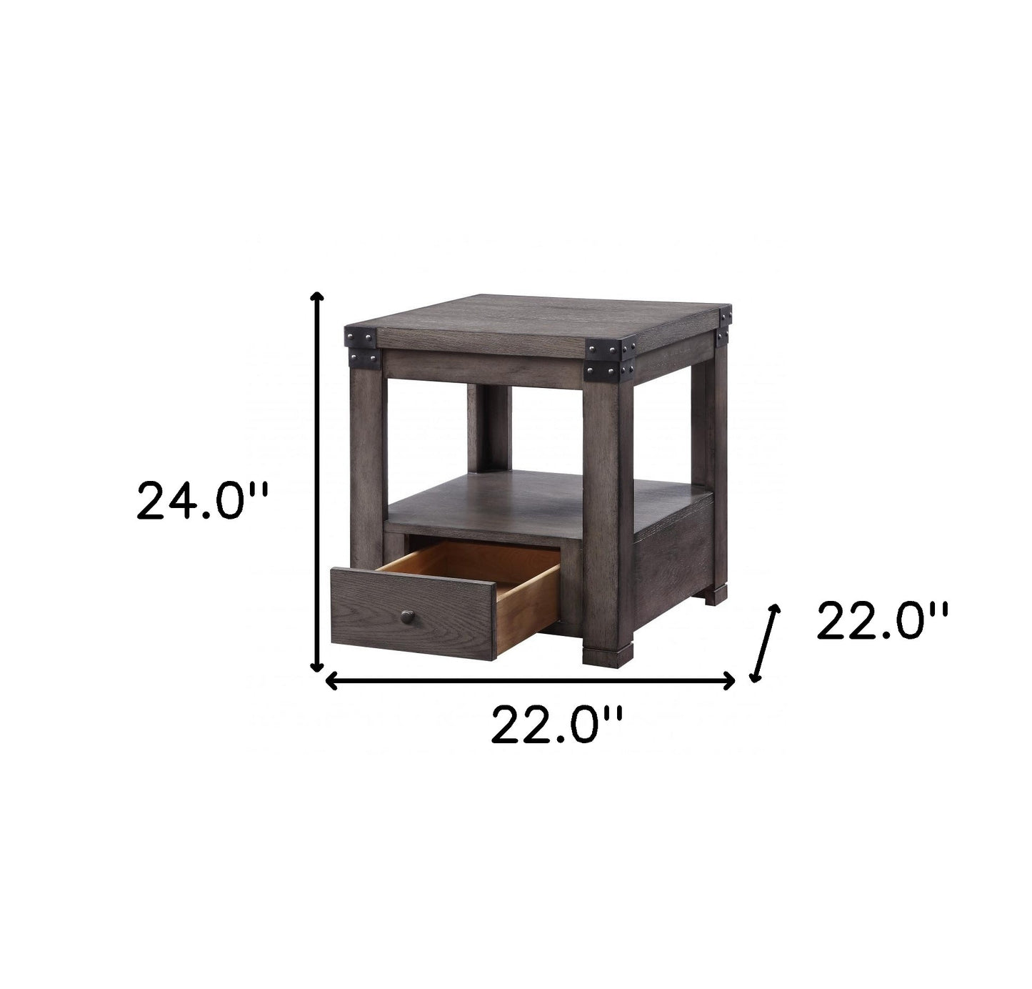 24" Ash Gray Square End Table With Drawer And Shelf By Homeroots | End Tables | Modishstore - 5