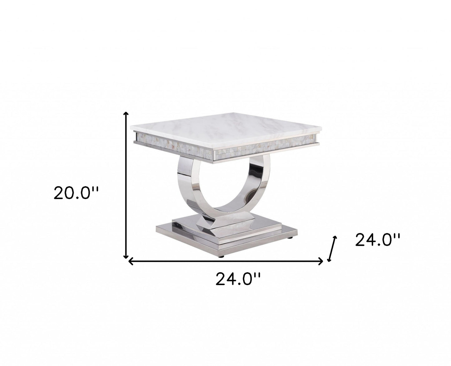 20" Silver And White Marble Look Stainless Steel Square End Table By Homeroots | End Tables | Modishstore - 5