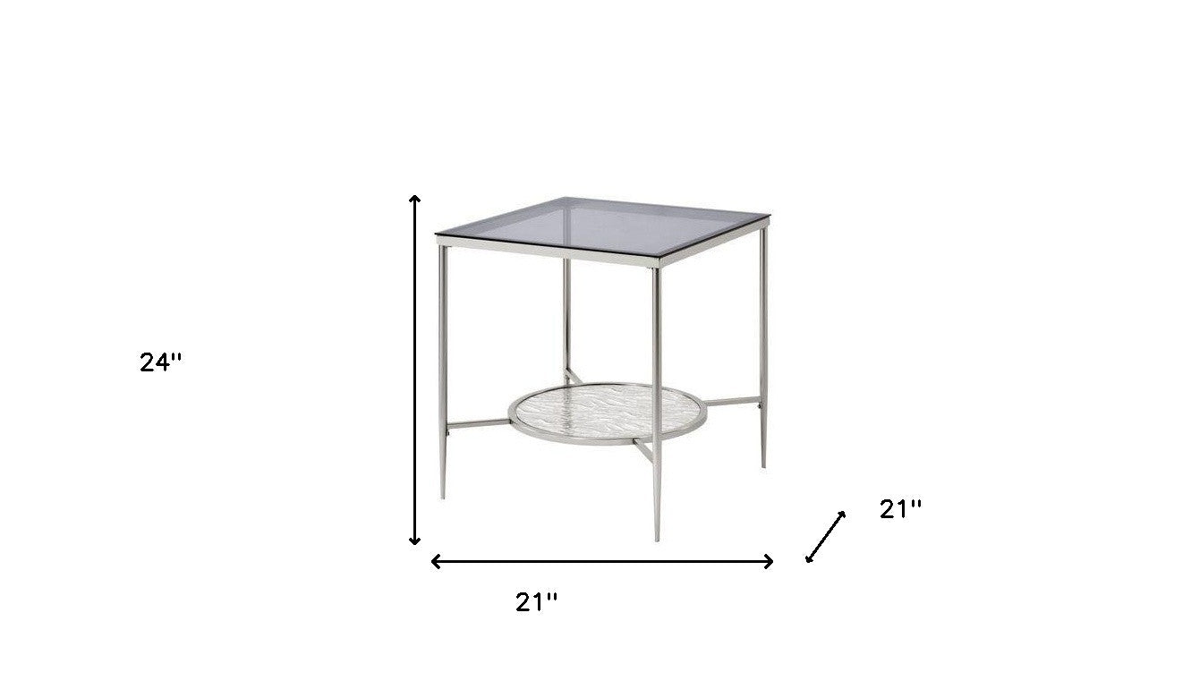24" Chrome And Clear Glass And Metal Square End Table With Shelf By Homeroots | End Tables | Modishstore - 5