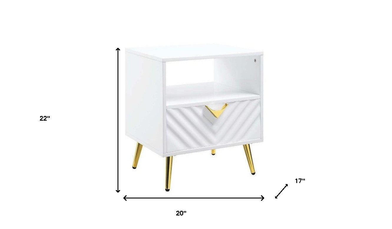 22" White Manufactured Wood And Metal Rectangular End Table With Drawer And Shelf By Homeroots | End Tables | Modishstore - 5