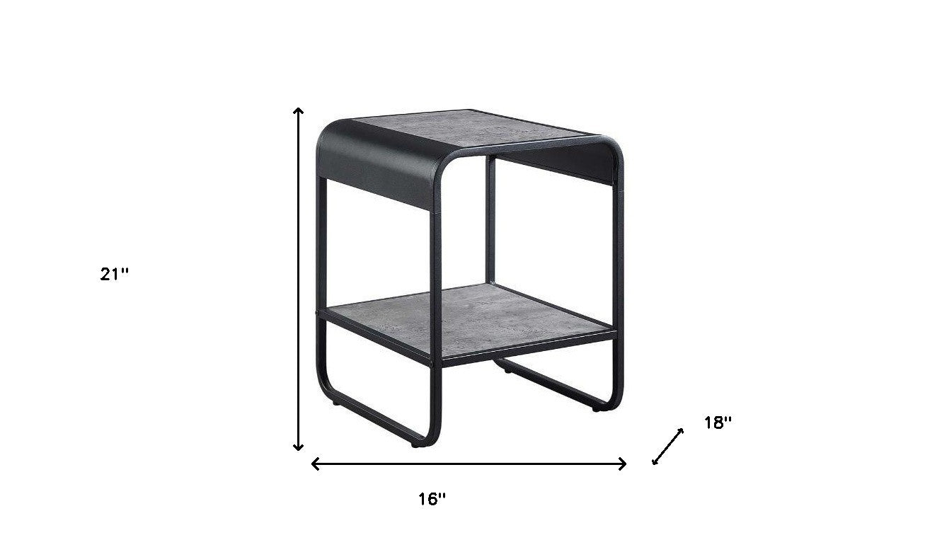 21" Black And Concrete Gray Manufactured Wood And Metal Rectangular End Table With Shelf By Homeroots | End Tables | Modishstore - 5