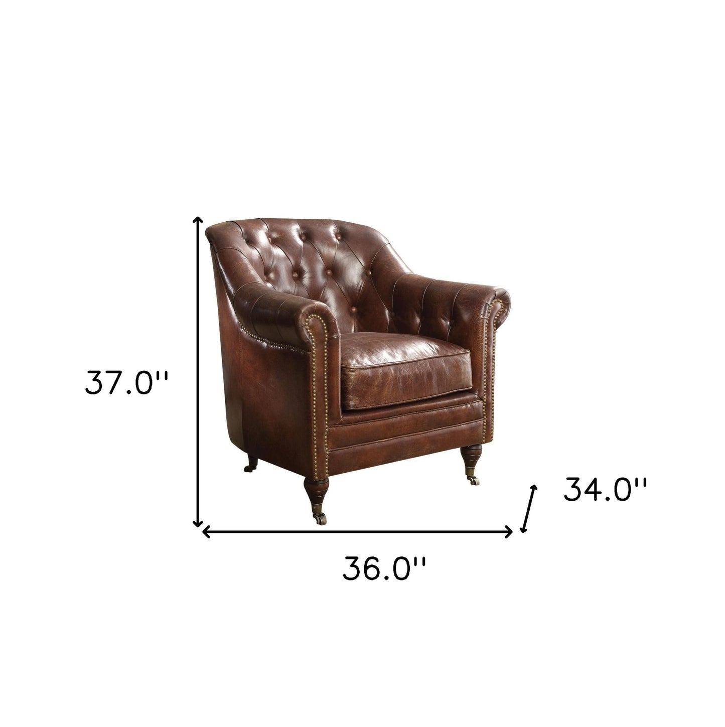 34" Top Grain Leather And Brown Tufted Chesterfield Chair By Homeroots | Armchairs | Modishstore - 7