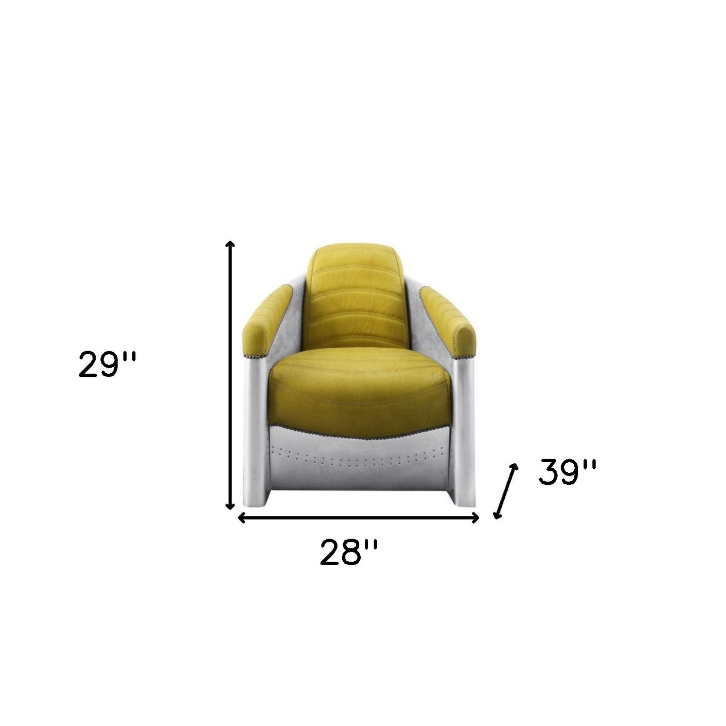 28" Yellow Top Grain Leather And Steel Barrel Chair By Homeroots | Armchairs | Modishstore - 5