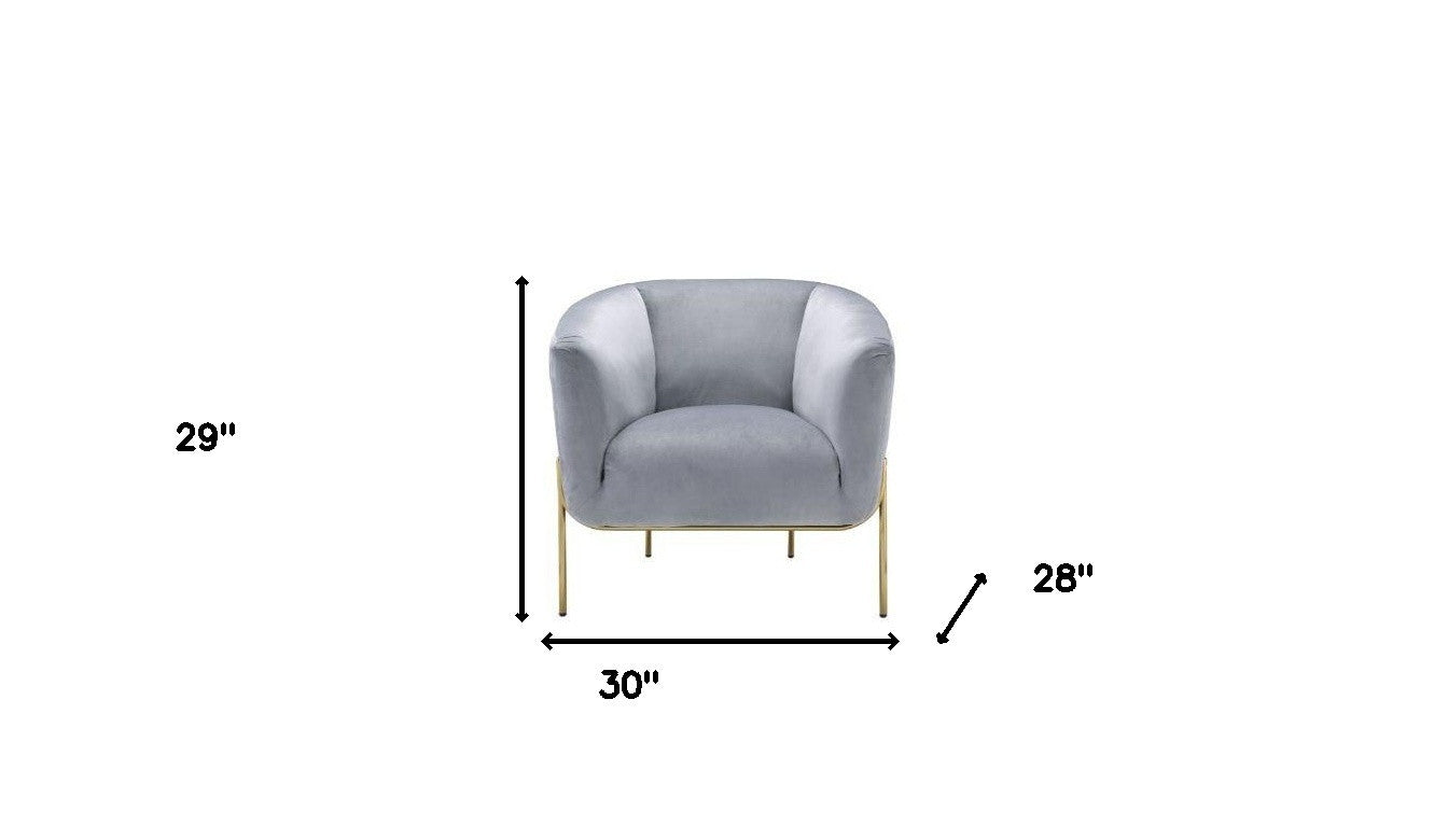 30" Gray Velvet And Gold Solid Color Barrel Chair By Homeroots | Armchairs | Modishstore - 5