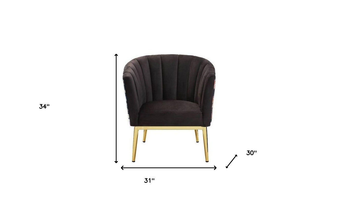 31" Black Velvet And Gold Striped Barrel Chair By Homeroots | Armchairs | Modishstore - 5