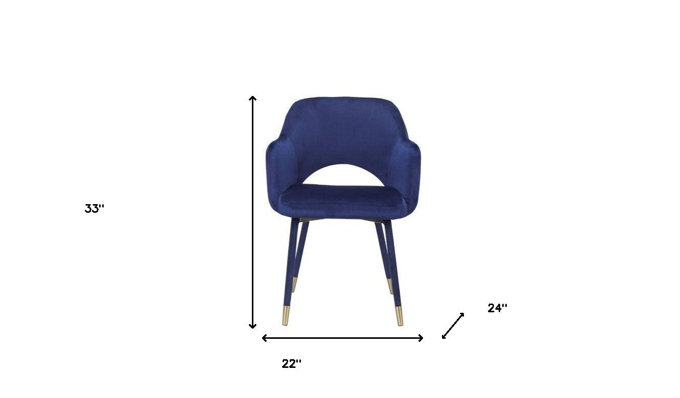 22" Ocean Blue Velvet And Gold Solid Color Parsons Chair By Homeroots | Armchairs | Modishstore - 5