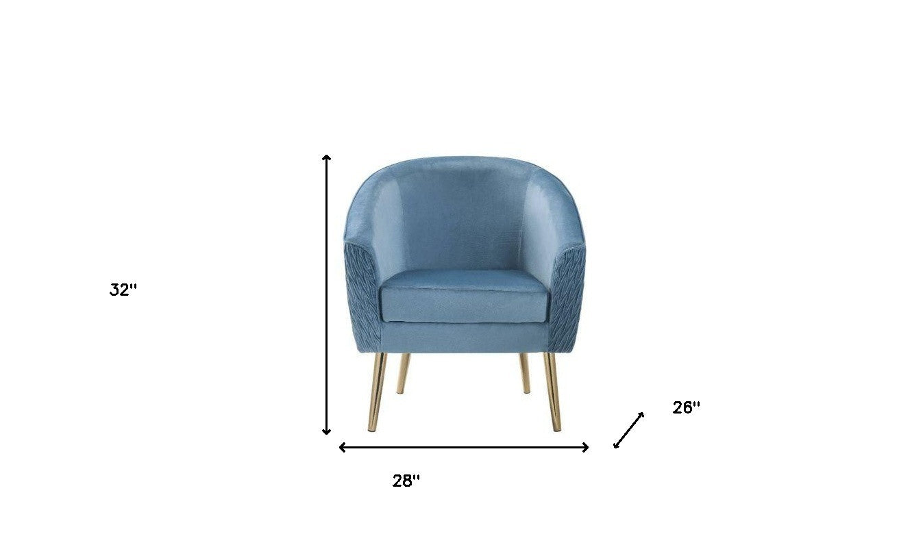 28" Blue Velvet And Gold Ikat Barrel Chair By Homeroots | Armchairs | Modishstore - 5