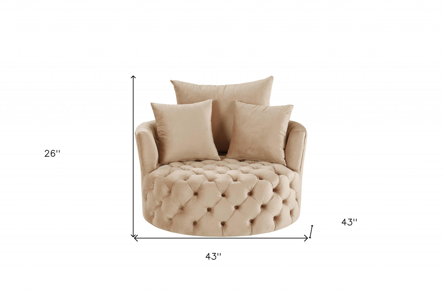 43" Beige Velvet Solid Color Swivelbarrel Chair By Homeroots | Armchairs | Modishstore - 6