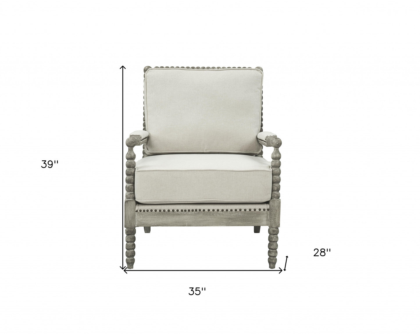 35" Beige Linen And Gray Oak Solid Color Club Chair By Homeroots | Armchairs | Modishstore - 6