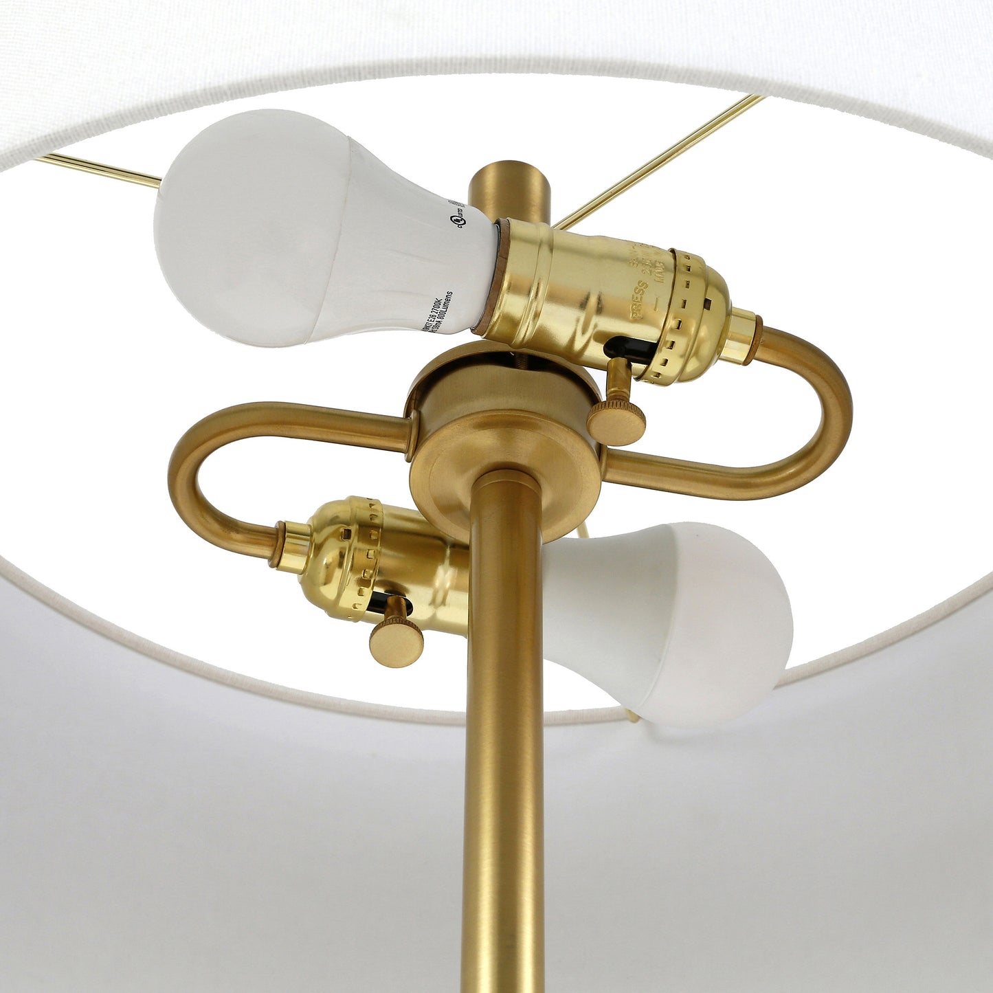 61" Black and Brass Two Light Floor Lamp With White Drum Shade By Homeroots | Floor Lamps | Modishstore - 8