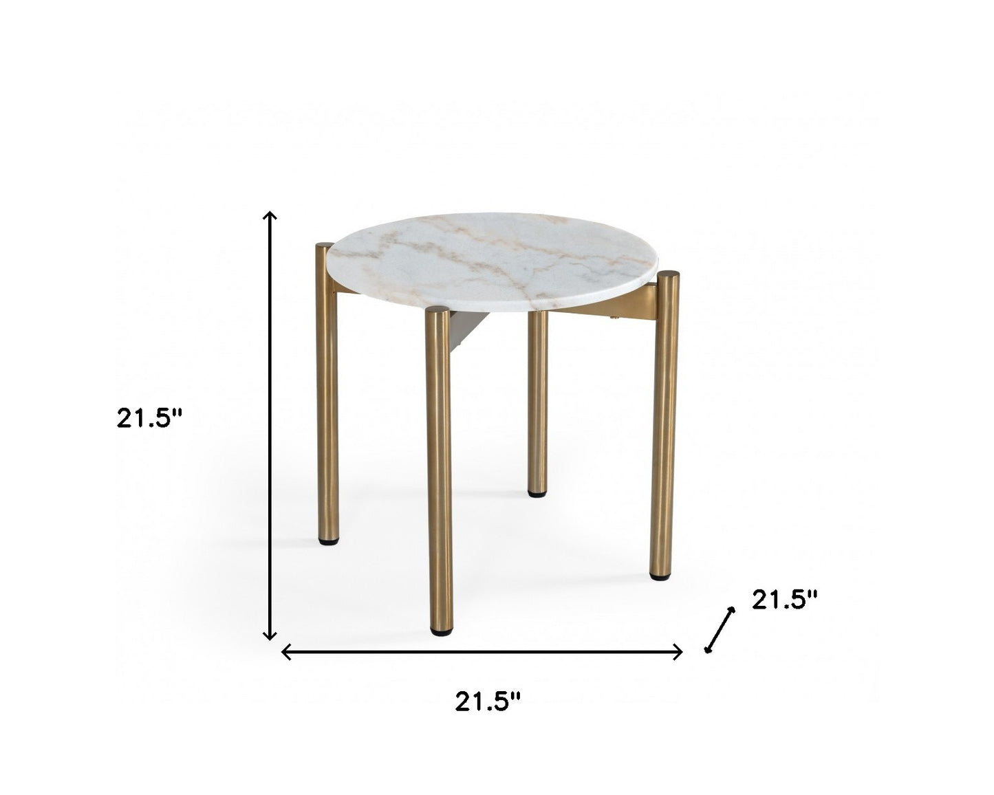 22" Gold And White Marble Round End Table By Homeroots | End Tables | Modishstore - 5
