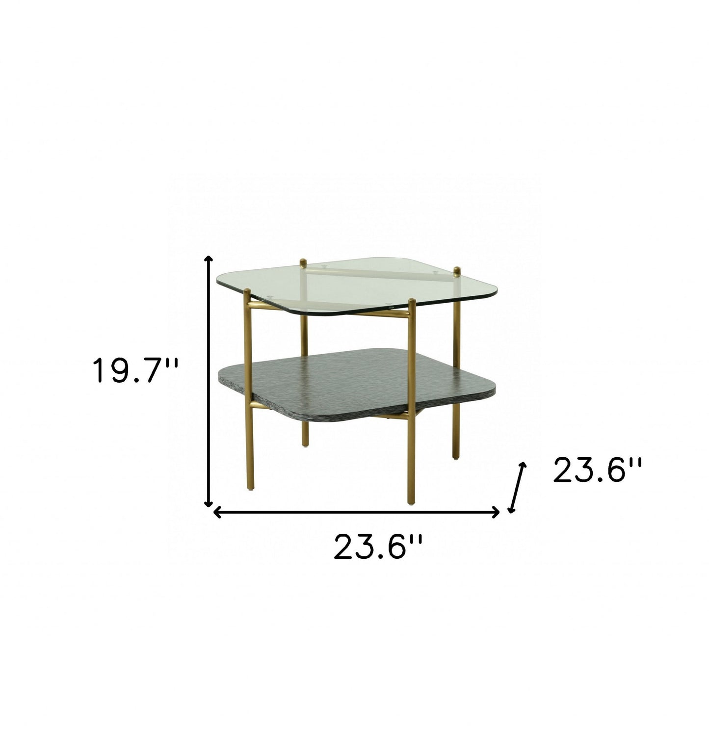 20" Gold And Clear Glass And Metal Square End Table With Shelf By Homeroots | End Tables | Modishstore - 5