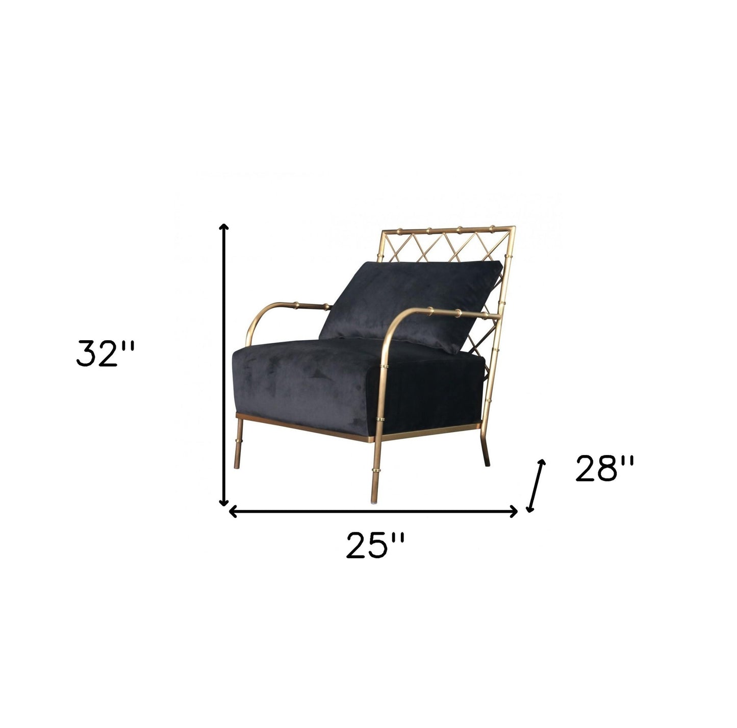 25" Black Velvet And Gold Solid Color Arm Chair By Homeroots | Armchairs | Modishstore - 6