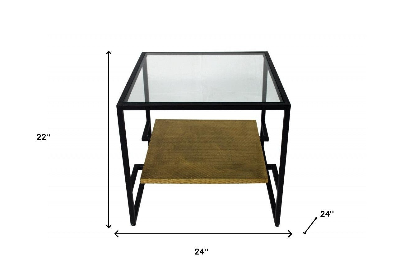 22" Bronze And Clear Glass And Iron Square End Table With Shelf By Homeroots | End Tables | Modishstore - 5