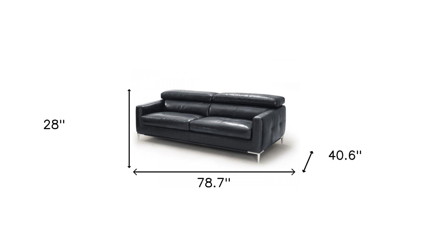 79" Black Silver Genuine Leather Sofa By Homeroots | Sofas | Modishstore - 5
